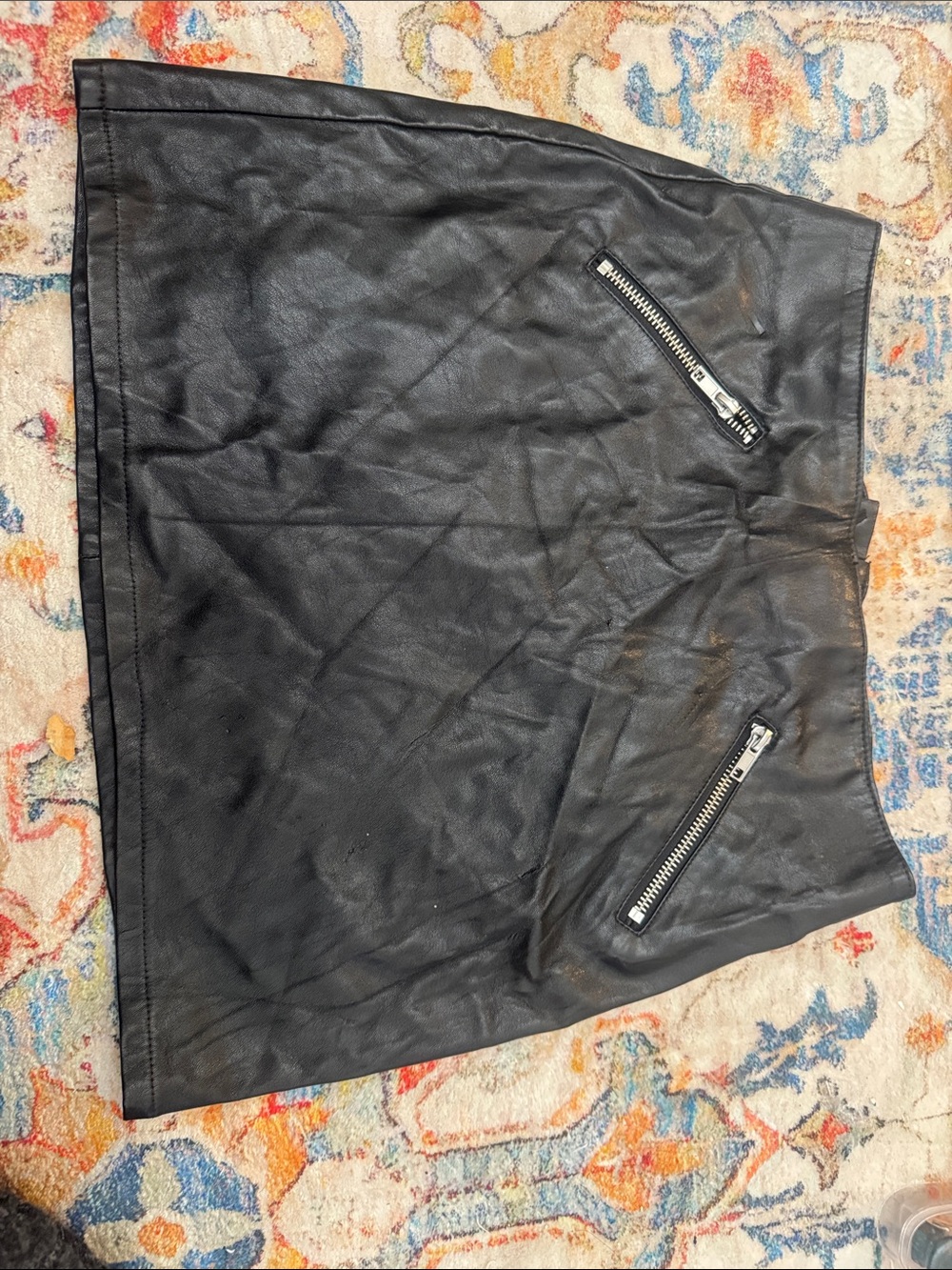 Black Faux Leather Skirt w Zippers SZ 4